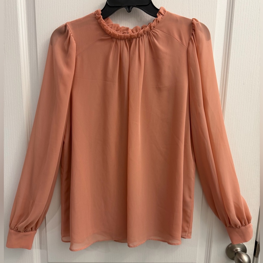 Worthington Blush Pink Ruffle Neck Blouse Size S